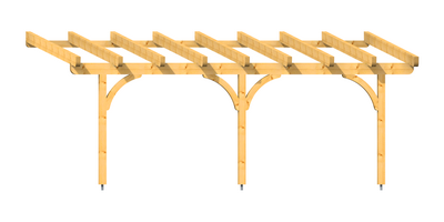 Holz-Terrassenüberdachung 6m Breite Kopfband geschweift
